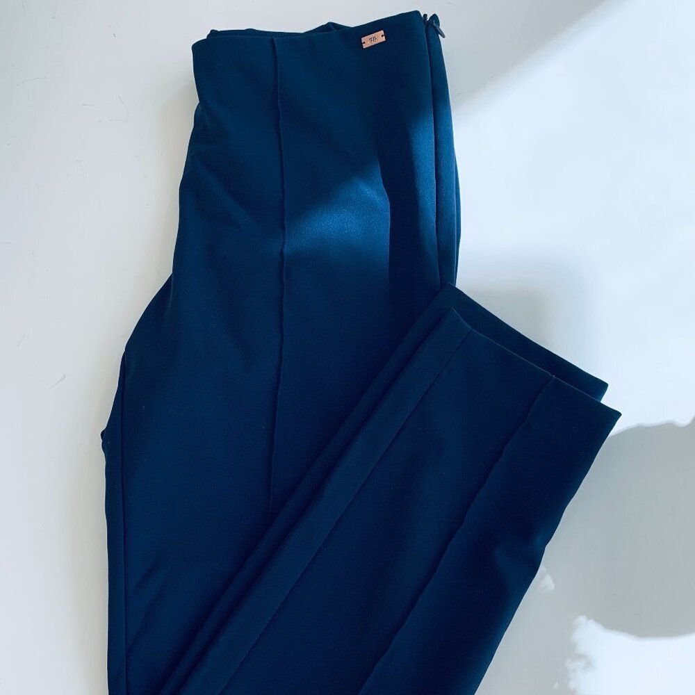 Escada Navy Sport Women's Seamed Skinny Pants Side Zip Logo Sz 38